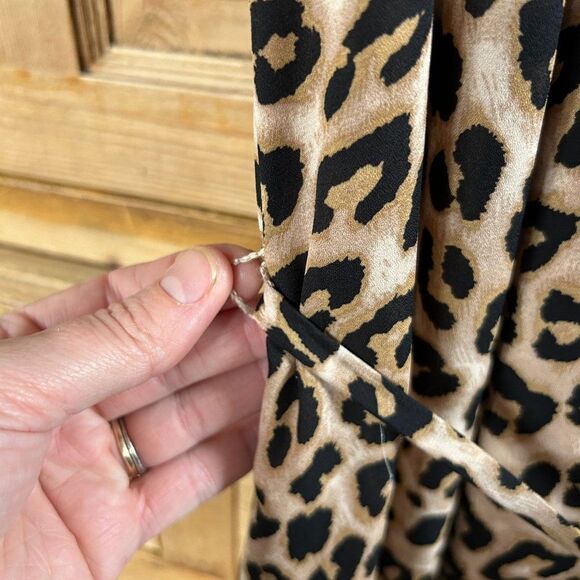 Avec Les Filles 10 Leopard Print Dress Mock Neck Short Sleeve Belted - Picture 8 of 16